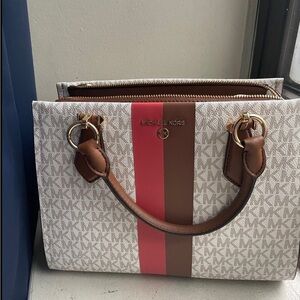 Michael Kors Brown and Pink Satchel with Signature Design
